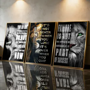 3Pcs Inspirational Lion Canvas Wall Art - Motivational Hustle Quote Poster Set - Modern Aluminum Alloy Frame Office Decor for Entrepreneurs Gym - Success Gift for Men Husband,Father's Day Gift,Class of 2026