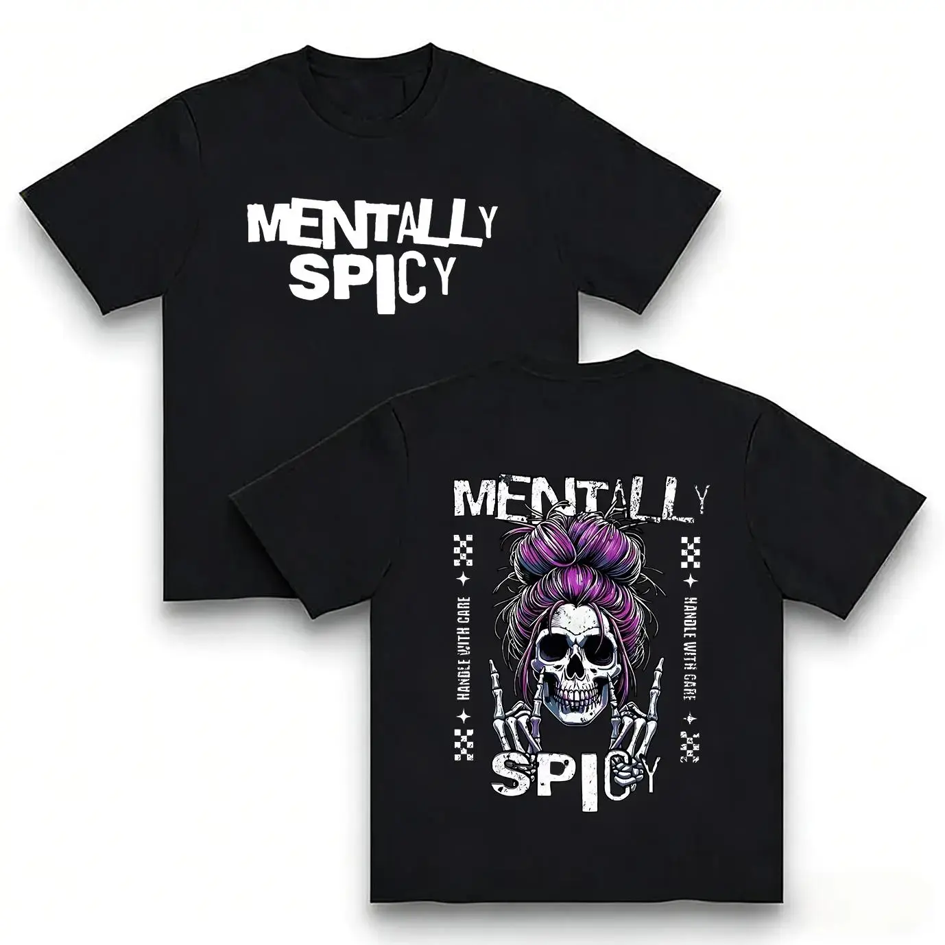 Women's Casual Spooky Cotton-Knit Crewneck Sweatshirt, Unisex Long-Sleeve Basic Pullover with 'Mentally Spicy' Printed Skull Graphic, Fitted Everyday Top for Jeans, New Year Celebrations