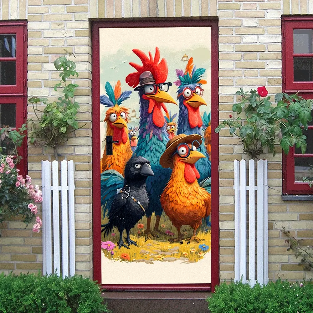 2pcs Cartoon Rooster and Crow Decorative Wall Stickers for Kids Room Bedroom Living Room Background Wall Self Adhesive Removable Creative Animal Wall Decals Home Decor Cartoon Stickers