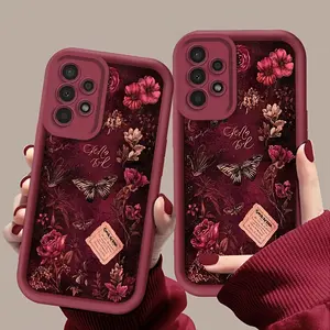 A Literary Retro Flower Butterfly Phone Case.TPU Shockproof Full Protection Case, Suitable for Samsung S21/22/23/24/25/NOTE20 PLUS ULTRA FE A13/14/15/16/17/33/34/35/36/52/53/54, Ideal Gift for Friends and Family, T173