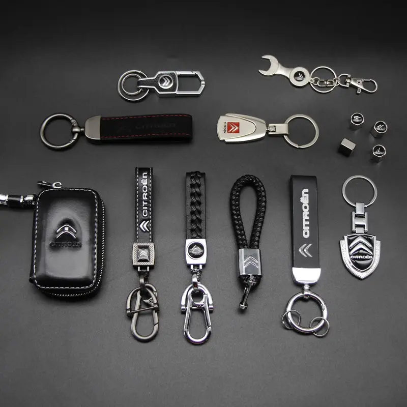 1pcs Citroen Leather Car Emblem Keychain, Handmade Woven Key Rope, Suede Key Fob with Shield Design, Versatile Keychain Accessory for Car Interior