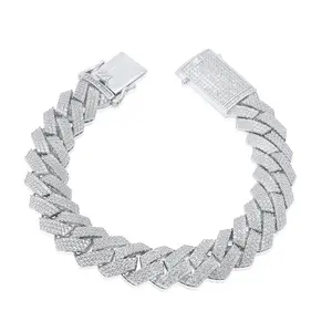 Rhodium Plated 925 Sterling Silver CZ Encrusted Miami Cuban Link 13mm bracelet