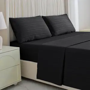 CANSUNCH Luxury 4-Piece Complete Sheet Set - Premium Silky Satin Jacquard Soft Cooling Microfiber Bedding, Deep Pocket Flat Sheet & Pillowcases, Durable All-Season Bedroom Essentials, Silky Satin Bedding
