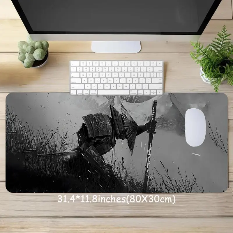 Samurai Warrior Pattern Mouse Pad, Large Gaming Mouse Pad, Made For Gaming, Aesthetic Desktop Decoration Protective Pad, Non-slip Rubber Pad for Laptop, Desktop Computer Games, Lock Edge, Desk Accessories, Gaming Desk Accessory, Desk Setup