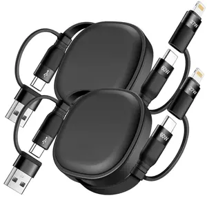 Multi Charging Cable, 2Pack 5 in 1 Retractable Lightning Charger Cable 60W USB C to USB C Fast Charging,Multiple USBC Cord Multi Car Charger for iPhone 17/16/15/14 Pro Max,iPad,Samsung S25 S24,Tablets
