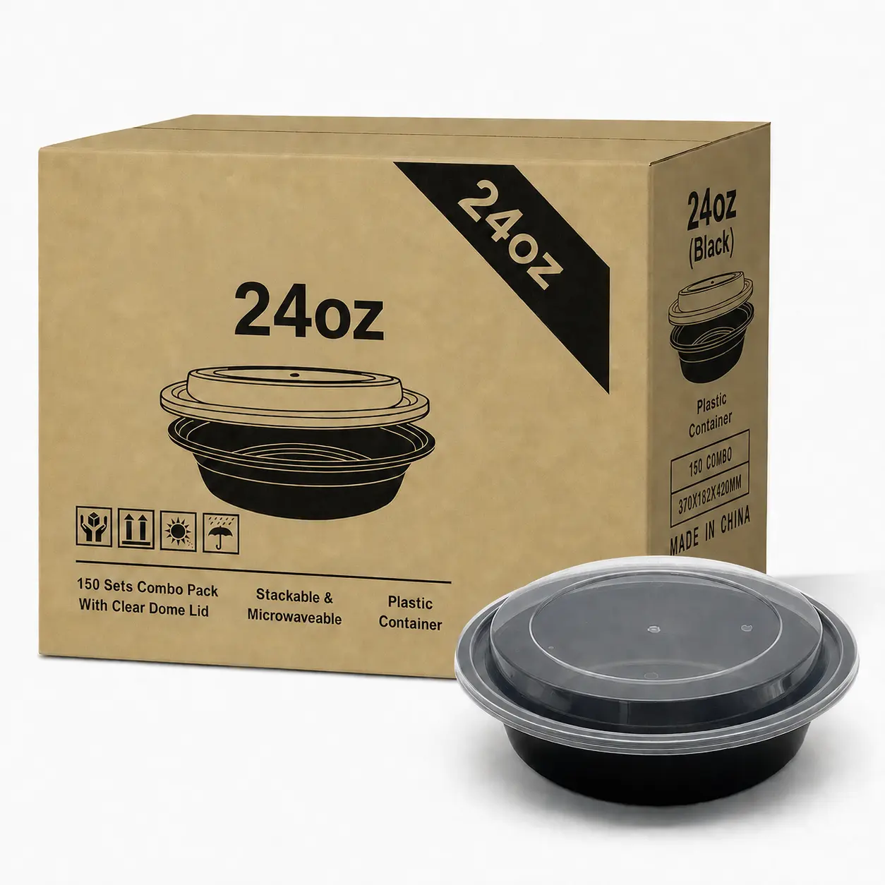 Meal Prep Containers, 150 Pack 24oz (300-Piece) Disposable Take Out Food Storage Containers with Leakproof Lids, Large Plastic To Go Lunch Boxes, BPA Free, Microwave/Dishwasher/Freezer Safe