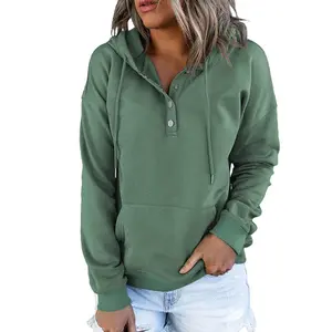 Dokotoo Womens 2026 Hooded Button Collar Drawstring Hoodies Pullover Sweatshirts Casual Long Sleeve Tops Shirts