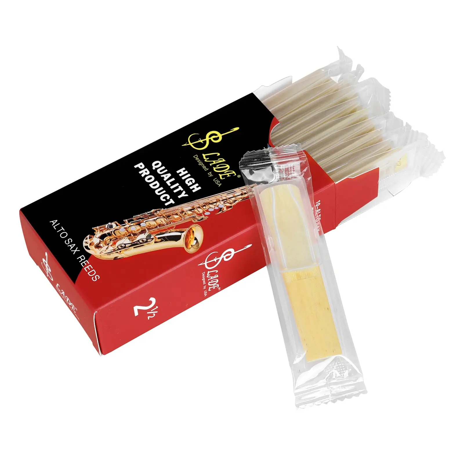 Slade Eb Alto Saxophone Reed, High-Quality Natural Bamboo Reed with Independent Abs Holder, Box Packaging, Ideal for Practice, Beginners & Professionals