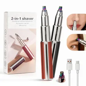 2-in-1 Nose Hair Shaver & Eyebrow Trimmer, Lipstick-shaped Convenient Head-changing Trimmer, Electric Facial Hair Care Tool Anti-Frizz Safe Painless, USB Rechargeable Electric Shaver for Women Men  Eyebrow Shaping, Nose Hair Trimming