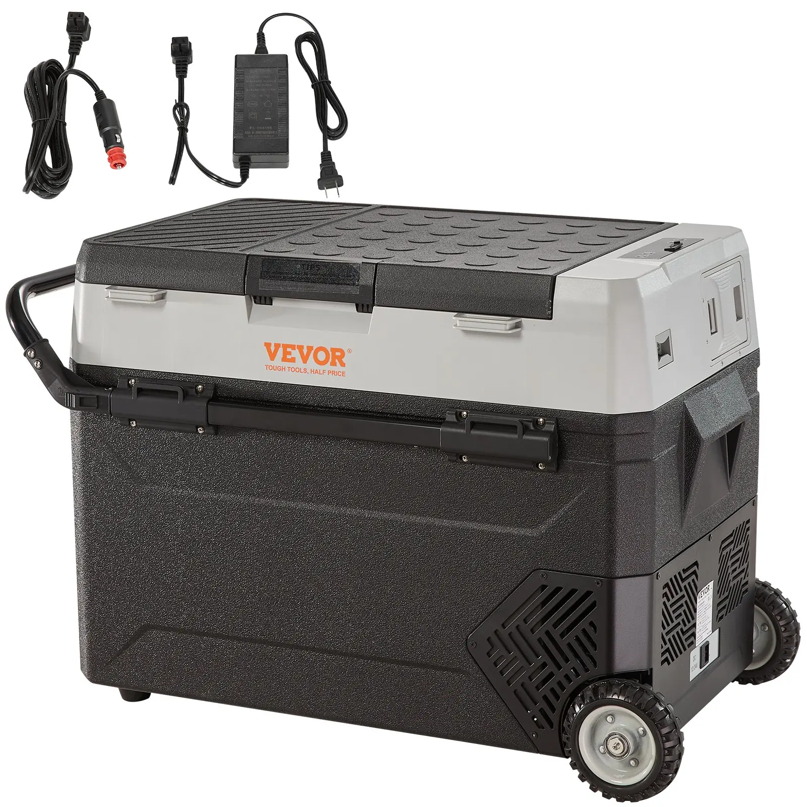 Spring new arrivals 12 Volt Car Refrigerator Fridge with Wheels & Side Pull Rod Easy to Carry, Max 58 QT/55 L Dual Zone Portable Freezer, -4 ℉ -50 ℉   Adjustable Range, 12/24V DC and 100-240V AC Compressor Cooler