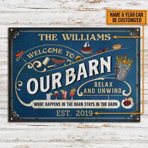Personalized Farm Barn What Happens Custom Classic Metal Signs
