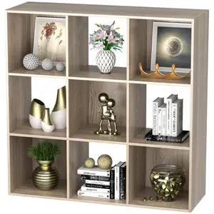 LEMY 9-Cube Storage Organizer Cabinet | Wooden Bookcase with Cubical Shelves