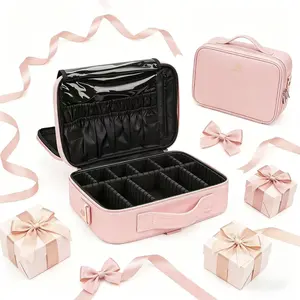 Travel Makeup Bag Cosmetic Bag Adjustable Dividers, Professional Cosmetic Artist Organizer,Makeup Organizer Bag Waterproof,Perfect Mother Gift For Friend& Family.