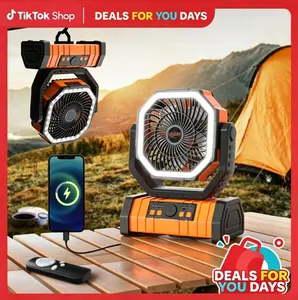 OGERY Rechargeable Camping Fan with LED Light, Portable Multi-functional Fan with 360° Rotating Hook, Oscillating Emergency Camping Fan Cordless Rotatable Battery Powered Lightweight summerwins