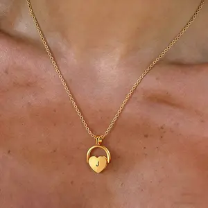 Tiny Initial Necklaces for Women Golden Heart Letter A-Z Necklace Dainty Heart Name Necklace Personalized Initial Tag Pendant Birthday Gifts Anniversary Gifts Jewelry for Women Girls Valentine's Day Gift....