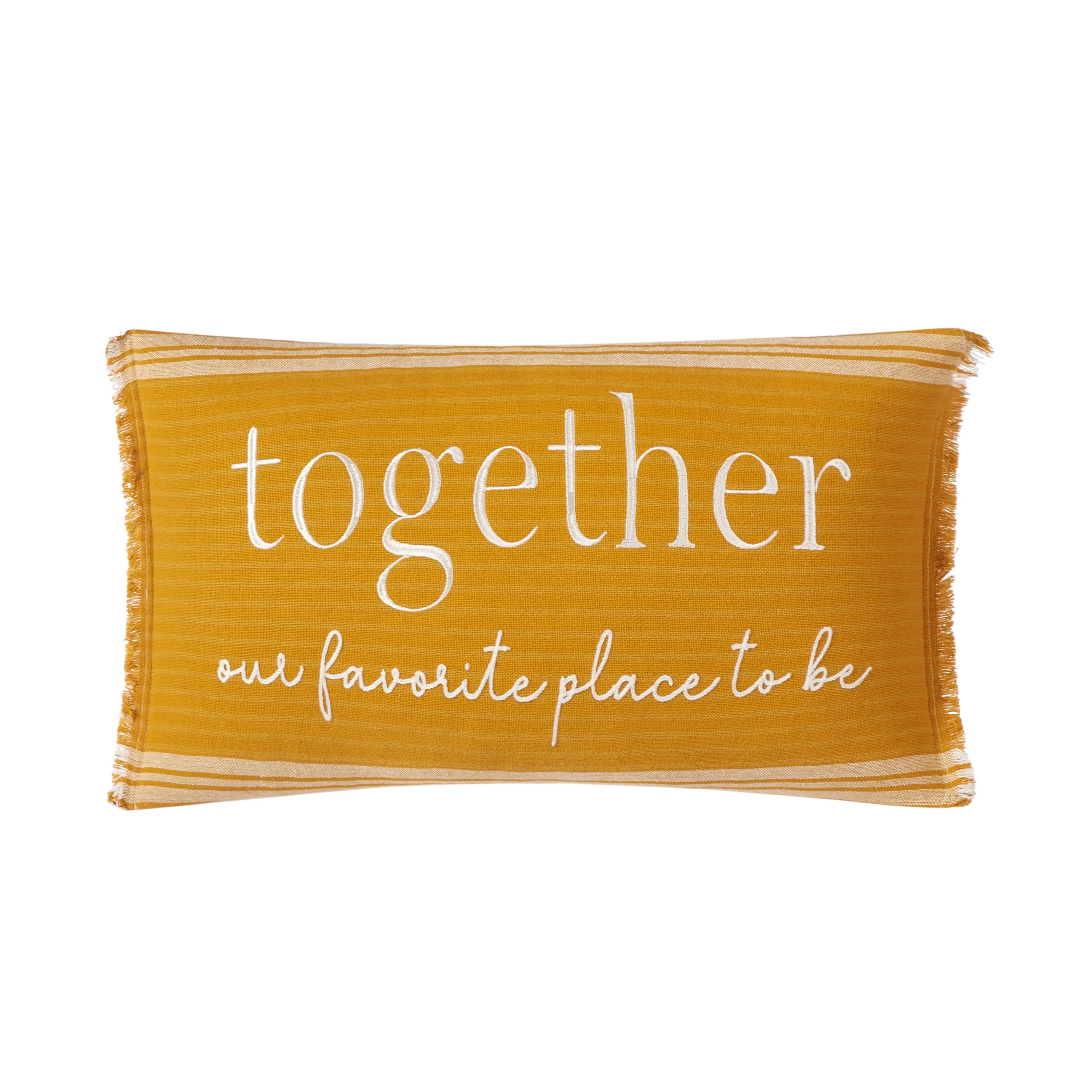 Mainstays Together 100% Cotton Embroidered Oblong Decorative Pillow, Yellow, 12" x 22"
