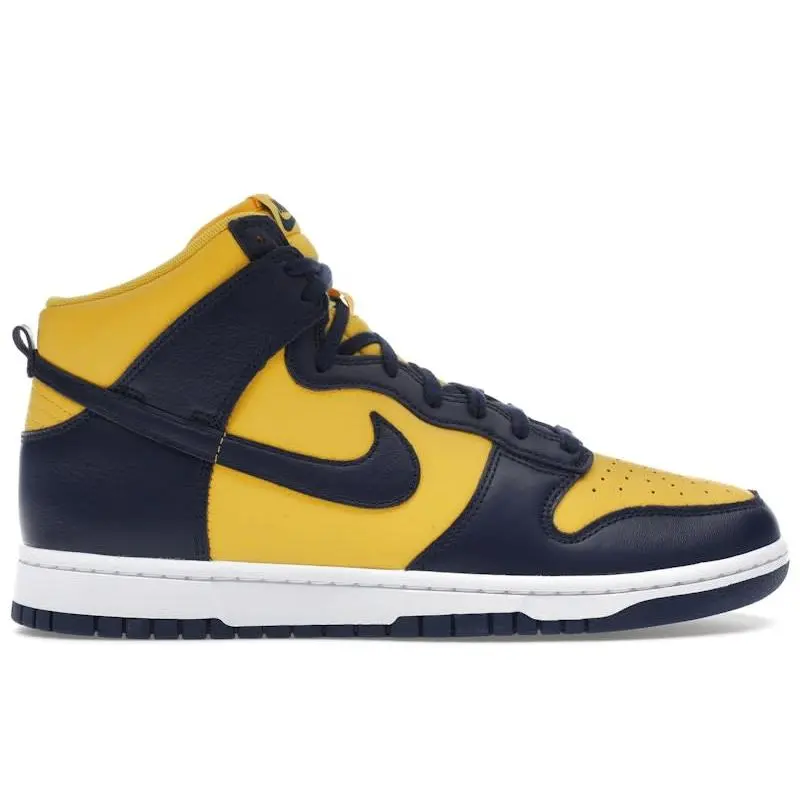 Nike Dunk High Michigan (2025) Sneakers – Classic High-Top Lifestyle Shoes Featuring Iconic Michigan-Inspired Navy and Yellow Colorway, Premium Leather Upper, Retro Basketball Design, Comfortable Cushioning, Durable Rubber Outsole, Signature Nike Swoosh