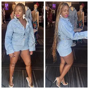 Sequins denim short set Womenswear
