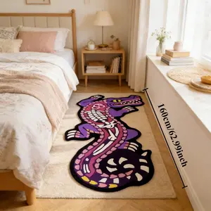 Trendy and cool purple crocodile bedroom bedside strip carpet reptile living room decoration plush carpet crocodile shape study balcony thickened carpet home machine washable door bay window non-slip floor mat