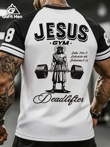 2026 New Men's Jesus Gym Lifting Print T-Shirt, High-Quality Breathable Mesh Fabric, Sporty Loose-Fit, Street Style, Daily Wear