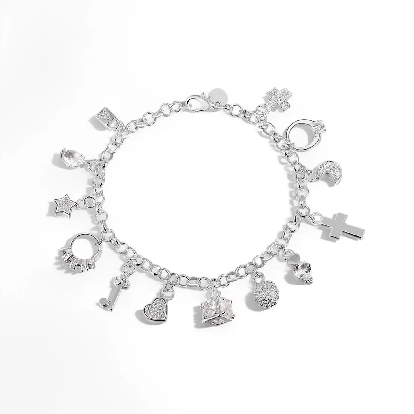 Women's 925 Pure Silvery 13-Hanging-Piece Bracelet - Fashion Jewelry Bracelet & Bangle, 21cm/8.27in, Gift for Girlfriend, Birthday Present