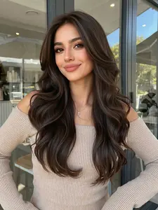 24 Inch Chocolate Body Wave Wig for Women, Natural Long Wavy Synthetic Hair Wig, Heat Resistant Fiber, Middle Part, Daily Party Wig, Synthetic Fiber Wigs