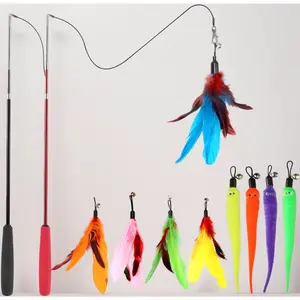 Interactive Cat Toy: Retractable Wand with 9 Feather Refills - 2 in 1 Extendable Fishing Pole Toy for Indoor Cats, Kitten Exercise, Chase Play to Reduce Boredom