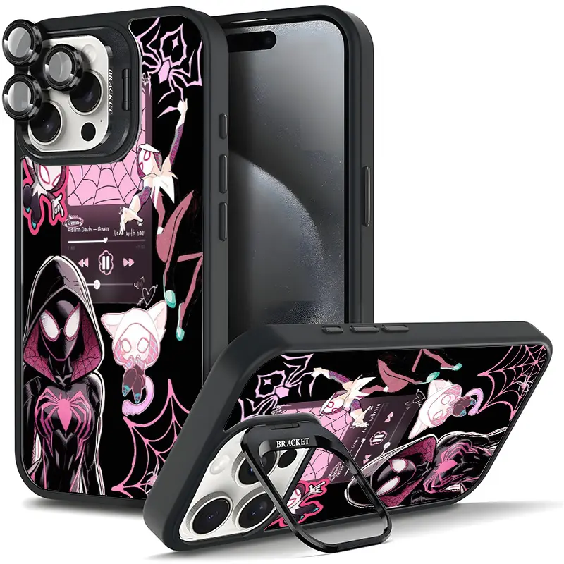 Spider Gwen Collage Smartphone Casing, Cute Pink Design for Samsung & iPhone 17/AIR/16/15/14/13/12/11 Pro Plus Max - Tough Magnetic, Durable Metal Lens Frame, Film Bracket Stand, Full Camera Protection, Giftable Accessories for Handheld Devices 11X-L1163