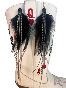 The Sofia – Black and Silver Feather Earrings 8 Inch | Black White Grizzly Statement Earrings | Long Boho Earrings