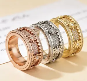 SHOW CRAFT Mechanical full-drill rotatable ring, anxiety-relieving mood-regulating ring