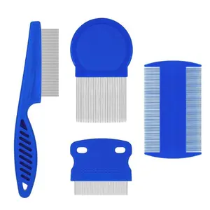 4PCS Flea Comb Set for Dogs & Cats – Fine Tooth Pet Grooming Combs, Tear Stain Remover & Dandruff Removal Tool, Effective Flea & Floating Hair Remover, Dog Cat Grooming Supplies for Long & Short Hair Pets