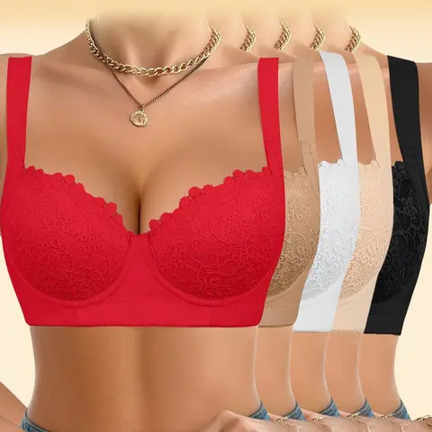 【sohochic】Ecomilky Women's Push-Up Bra Set - Elegant Underwear for Women with Underwire Cups, Non-Removable Padding, Adjustable Straps, Basic & Lace Styles, Hand-Washable, Year-Round Comfort (Black, White, Red, Secure Fit)