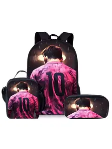 3pcs Football Player Themed Large Capacity Multifunctional Backpack Set, Including Large Capacity Casual Backpack, Lunch Bag And Small Bag, Suitable for Travel And Outdoor Activities, Perfect Gift for Football Fans