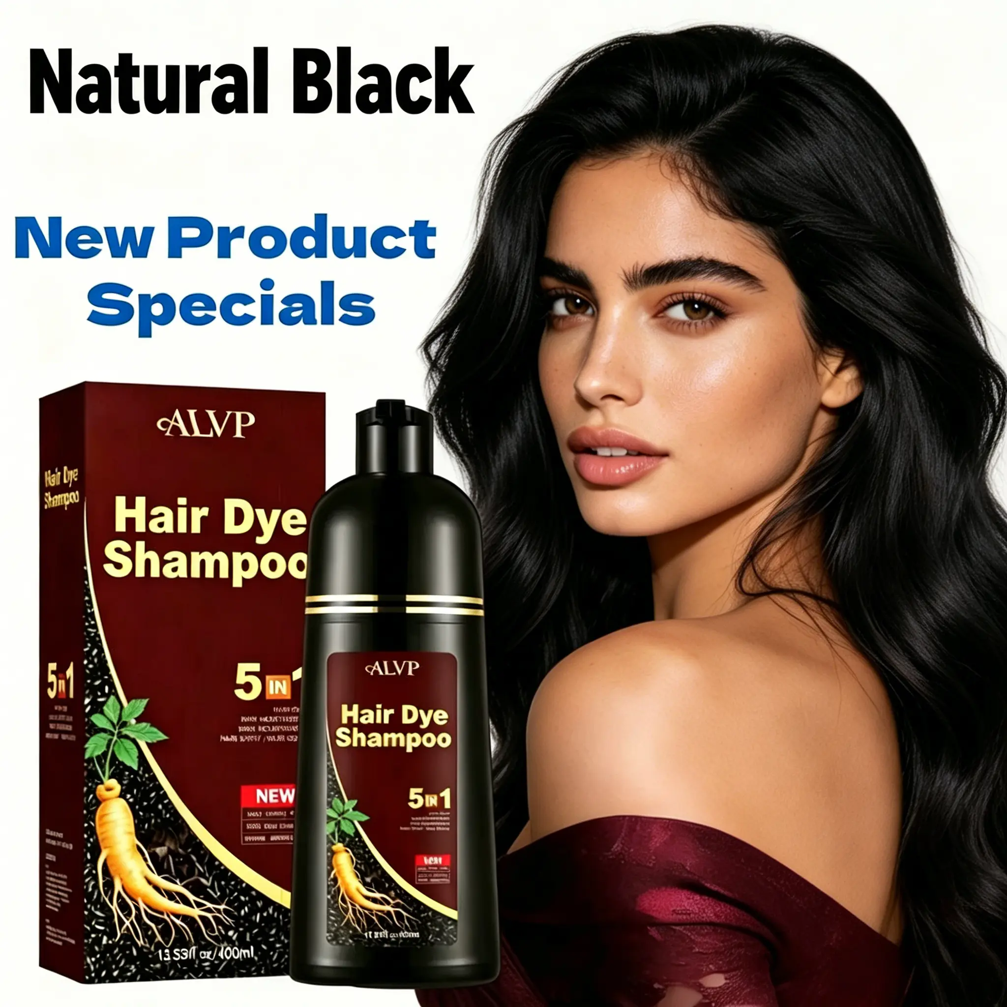 ALVP 2026 5 in 1 Herbal Hair Dye Shampoo, Natural Shampoo Haircare Beauty Products, Gentle Plant Formula for Long-Lasting Gray Coverage, Hypoallergenic Wine Red Color with Ginseng for Adults