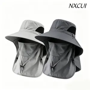NXCUI UPF50+ Sun Hat with Detachable Face Cover, 3-in-1 Wide Brim Fishing Hat, UV Protection Neck Flap Cap for Men Women