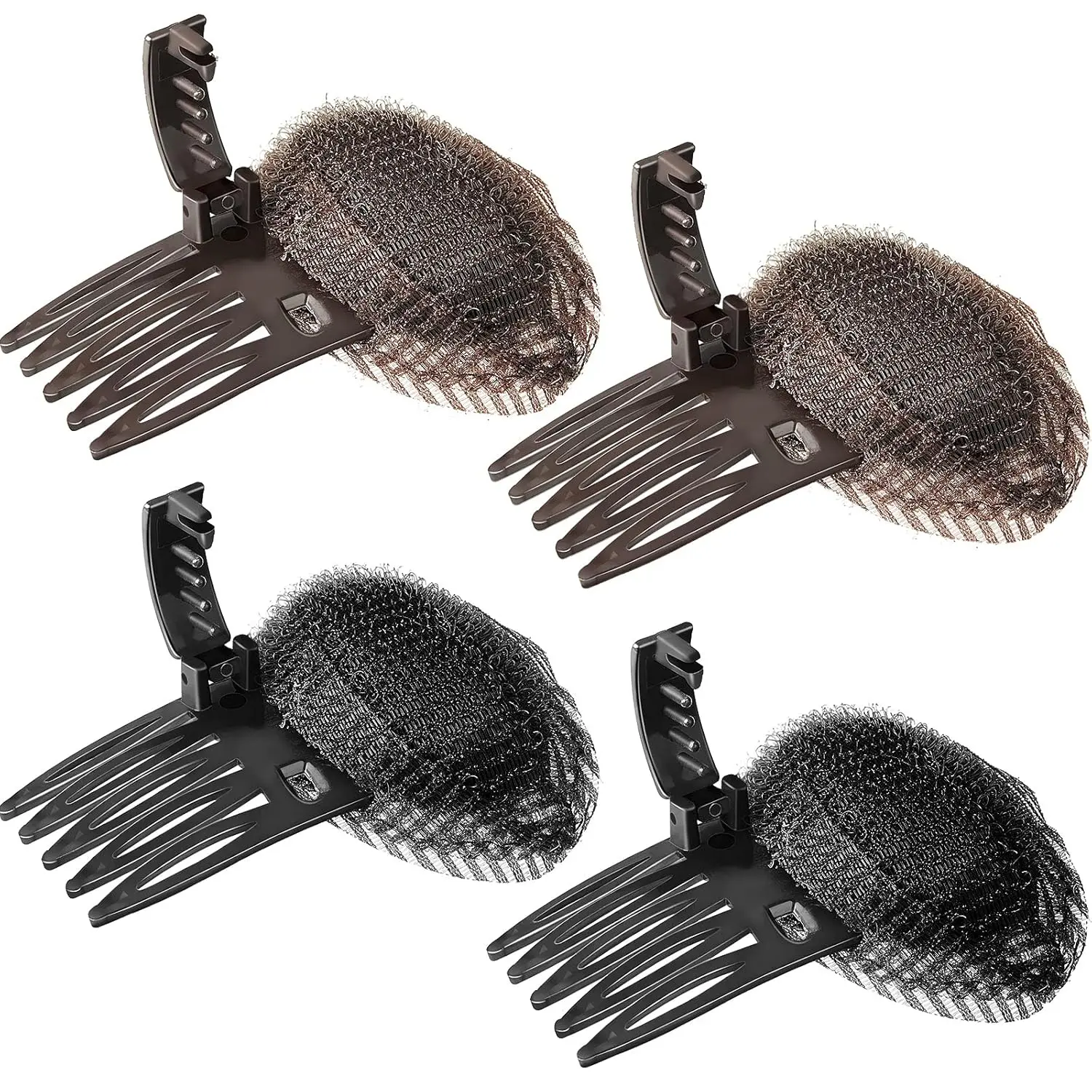 4 Pcs Puff Hair Head Cushion Invisible Fluffy Hair Pad Sponge Clip Front Hair Base Comb Bun Bump Up Volume Hair Base Invisible Fluffy Styling Insert Increase Hair Pad for Women(Brown, Black),summerwins