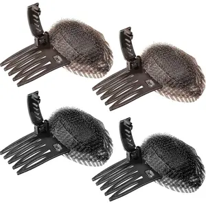 4 Pcs Puff Hair Head Cushion Invisible Fluffy Hair Pad Sponge Clip Front Hair Base Comb Bun Bump Up Volume Hair Base Invisible Fluffy Styling Insert Increase Hair Pad for Women(Brown, Black)