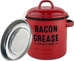 42oz Enamel Bacon Grease Container with Strainer – Stop pouring flavor down the drain. This ceramic keeper catches drippings, filters out bits, and stores your liquid gold for reuse or easy disposal. A crispy-kitchen essential