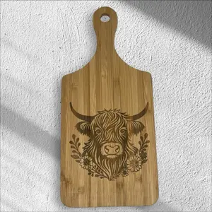 Laser Engraved Mini Cutting Board/Charcuterie/Wall Hanging featuring a Highland Cow 11”x5” Chopping