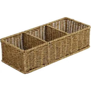 Wicker Basket With 3 Compartments, Hand Woven Bathroom Counter Organizer, Small Storage Basket for Toilet Paper Storage, Countertop Shelf Toilet  (Light Brown)