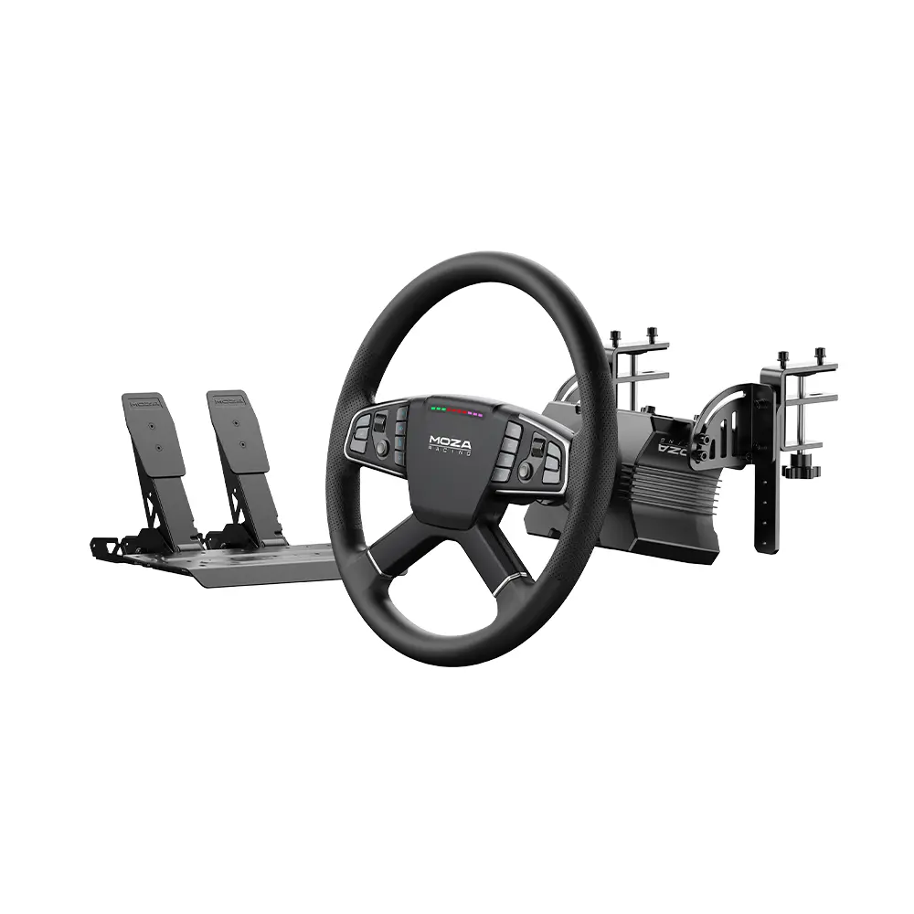 MOZA Trucking Bundle - R5 Wheel Base, TSW Truck Wheel, MOZA SR-P Lite Pedals & Clamp for Immersive Driving Simulation Experience