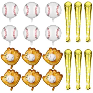 18 Pieces 18 Inch Baseball Balloons Baseball Foil Balloons 20 Inch Glove Jumbo 30 Inch Bat For Birthday Sports Theme Party Decoration Photo Props Supplies