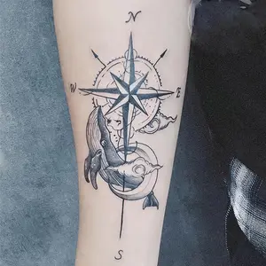 6 Large Herbal Tattoo Stickers, Containing 1 One Whale Elements and 5 One Random Patterns, Lasting for 7-15 Days, Waterproof and Anti-Friction, Realistic Effect, Suitable for People Who Don't Want Tattoo Pain