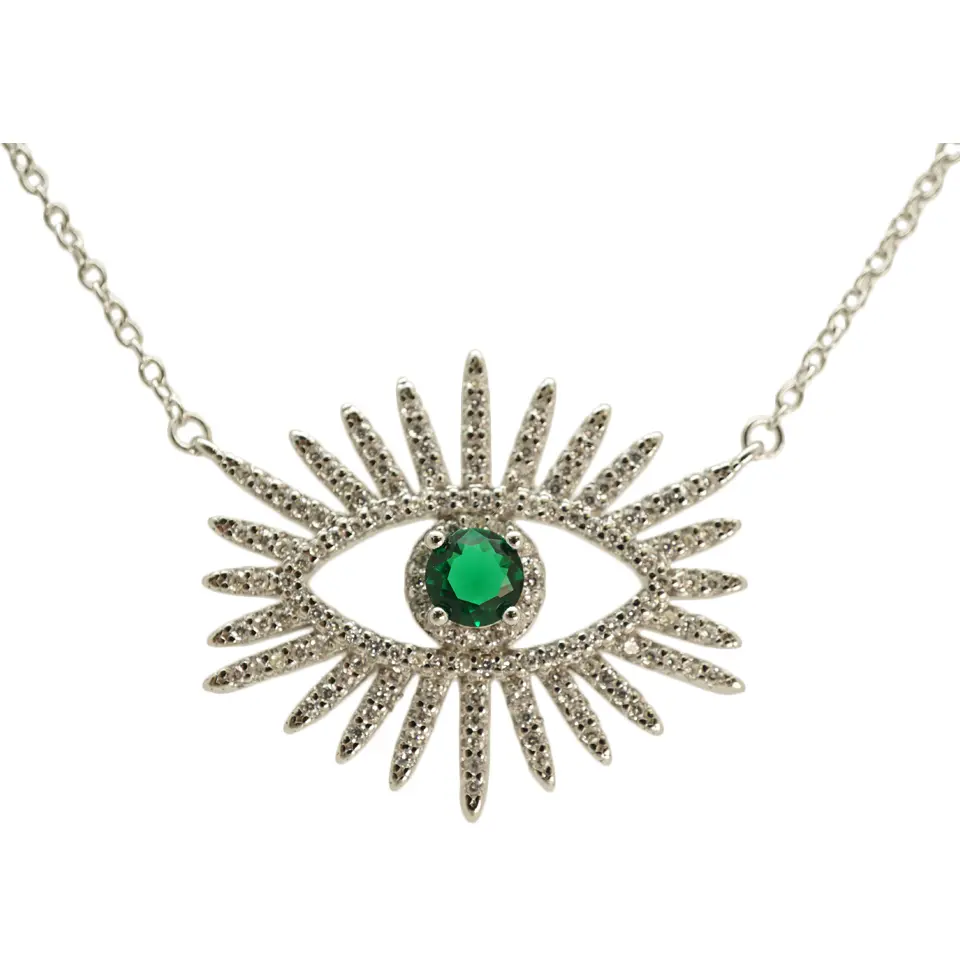 Evil Eye CZ Glimmer Necklace - Fashion Costume Jewellery Pendant, Sparkling Rhinestone Eye Detail, Stylish Daily Wear Accessory