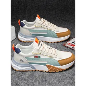 Men's Colorblock Patched Design Lace Up Front Low Top Chunky Sneakers, Casual Comfortable Breathable Sports Running Shoes, Fashionable Casual Sneakers for Daily Wear, Streetwear Shoes for Fall 2024, Trending Sneakers