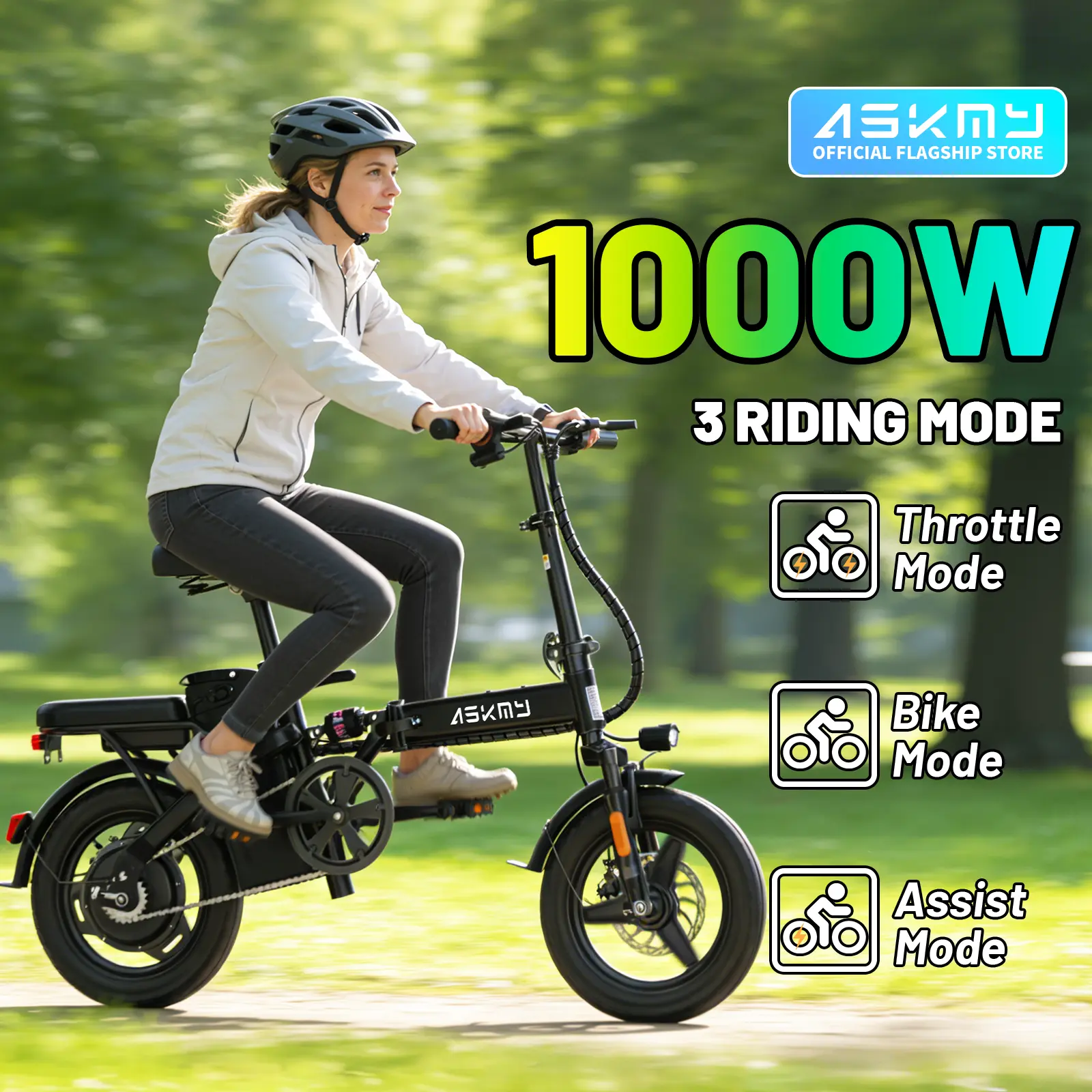 E14 Urban Folding Electric Bike, 1000W Peak Motor, Up to 45 Miles Long Range | 14" Tubeless Tires, Dual Disc Brakes | UL Certified Removable Battery, Lightweight Compact Design for Urban Riding