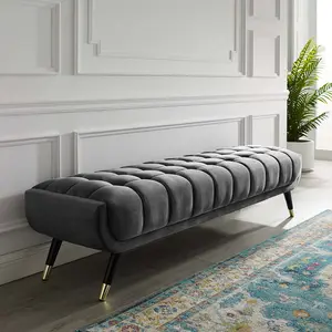 Modway Adept Performance Velvet Bench in Gray
