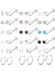 18 Pairs 20G Threadless Flat Back Earrings for Women Men - Hypoallergenic Surgical Steel Push in Nose Stud Rings Labret Cartilage Lip Rings Medusa Nostril Conch Tragus Piercing Jewelry Nose Piercings Kit