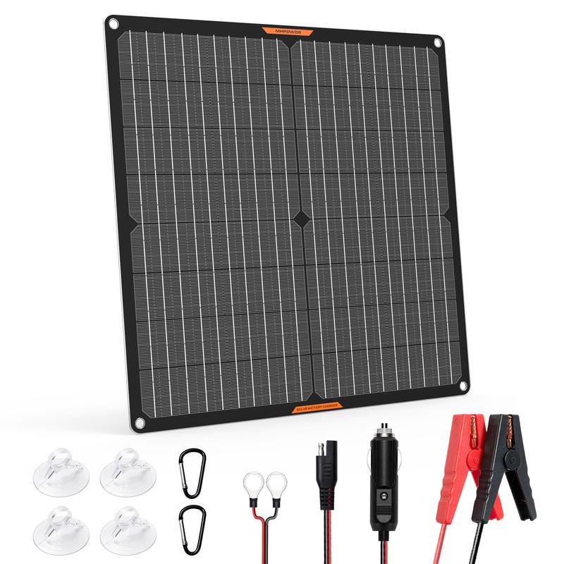 MHPOWOS Solar Panel 30W 12V Solar Powered Battery Charger & Maintainer, Built-in Smart MPPT Charge Controller for Car Auto Boat Led Safety