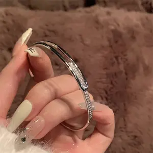 LUXJELWEL - Buyee 925 Sterling Silver Luxury Wedding Bangles White Zircon Open Bangles for Women Fashion Fine Jewelry Circle Gift